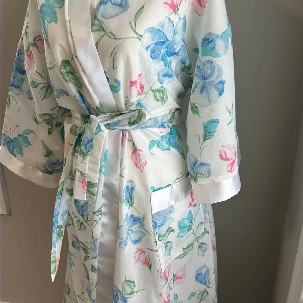Vintage Union Label 70s 80s Sears Floral Satin Long Robe with Belt Large